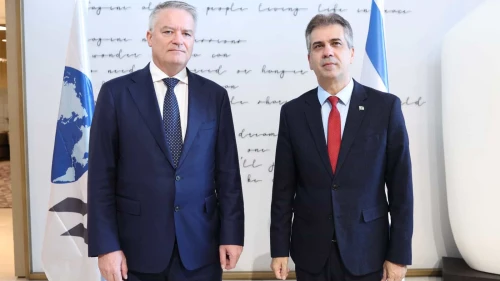 Foreign Minister Eli Cohen (r) with OECD chief Mathias Cormann in Jerusalem, Dec. 4, 2023. Photo by Mishel Amzaleg/FMO.