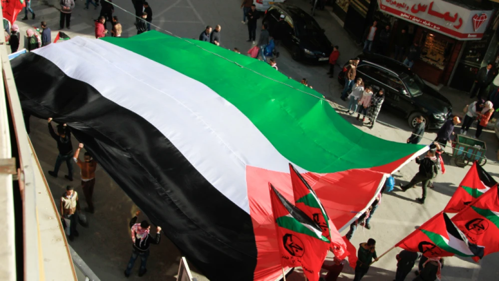 Popular Front for the LIberation of Palestine (PFLP) supporters in Nablus during a rally marking the 51st anniversary of Hamas's founding in the West Bank, Dec. 15, 2018. Photo by Nasser Ishtayeh/Flash90.