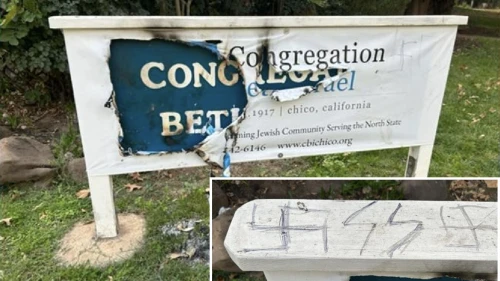 A defaced sign at the Beth Israel synagogue in Chico, California on Nov. 3, 2022. Source: Twitter