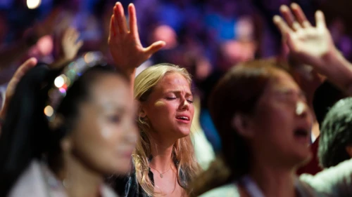 Evangelical Christians from around the world sing and recite prayers as they attend the 2013 Jerusalem Chairman's Conference, hosted by the Israel Allies Foundation, at the International Convention Center in Jerusalem, on Sept. 22, 2013. Photo by Flash90.