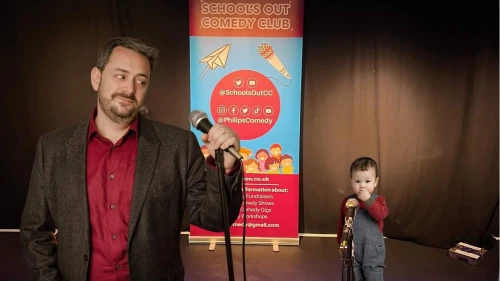 Philip Simon is featured in a banner advertising one of his shows. Credit: Courtesy of Philip Simon.