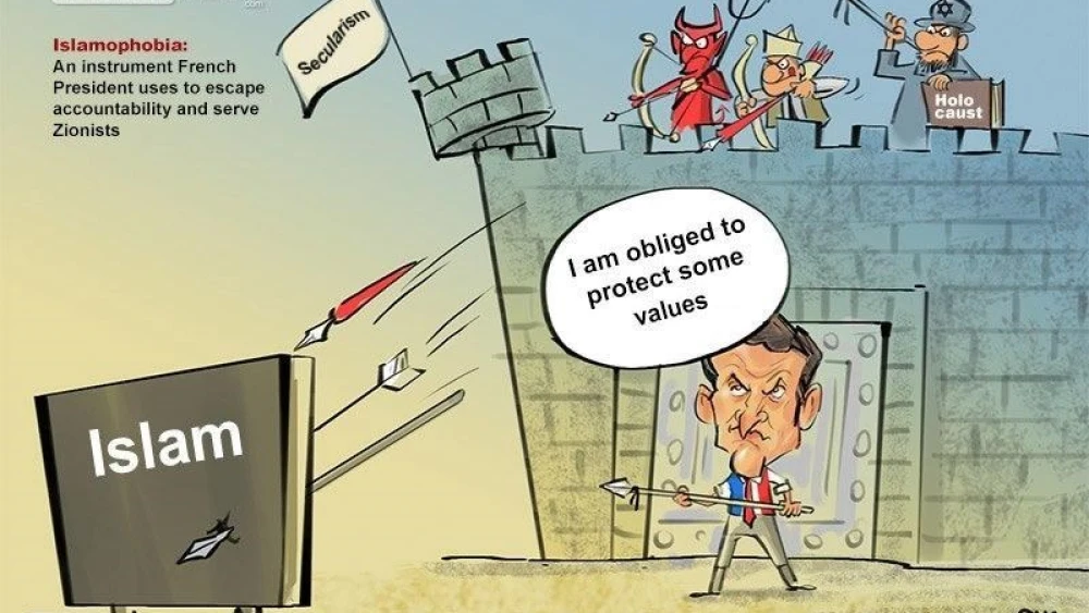 French President Emmanuel Macron stands in defense of the West and Zionism. Credit: Tasnim News Agency.