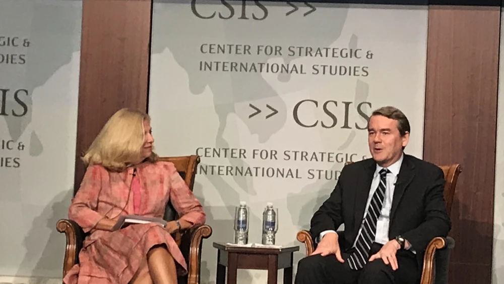Sen. Michael Bennet (D-Colo.) talks about his latest book, “Dividing America: How Russia Hacked Social Media and Democracy,” at the Center for Strategic and International Studies in Washington, D.C., on Sept. 10, 2019. Credit: Jackson Richman/JNS.