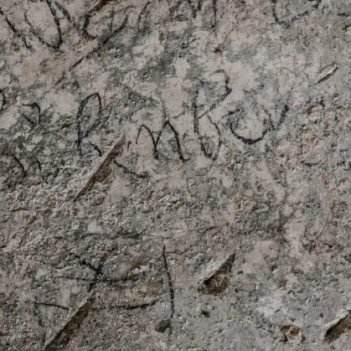 The inscription and family emblem of Adrian von Bubenberg in the Holy Complex on Mount Zion. Photograph: Shai Halevi, Israel Antiquities Authority.