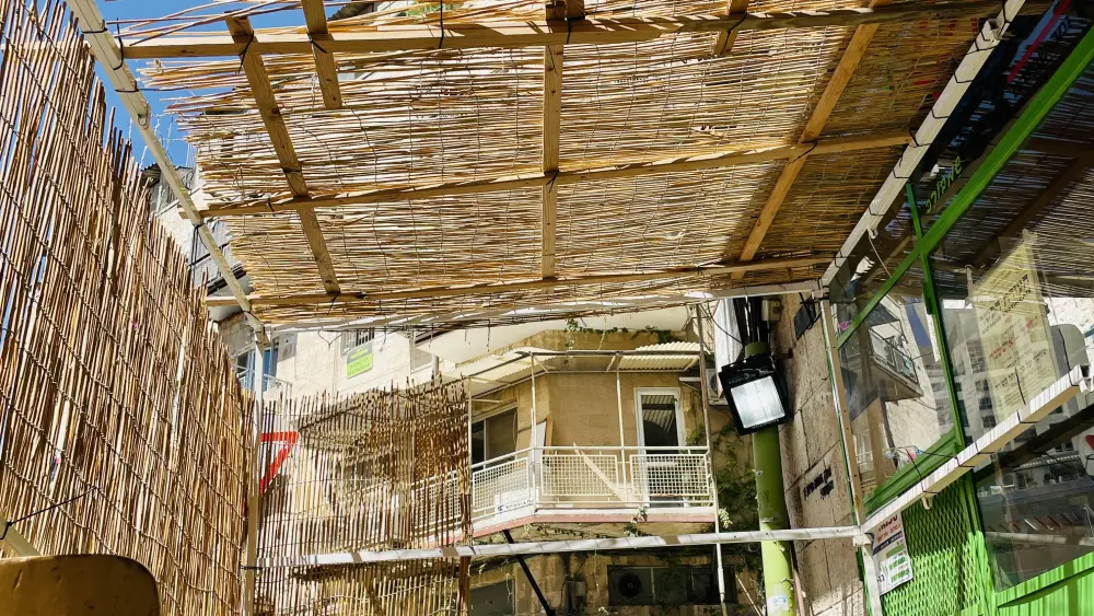 Sukkot is the "Festival of Booths," and the emblem of Sukkot is the sukkah, a temporary dwelling built outside with a roof made of organic material, often palm or tree leaves, known as "sechach." Photo by Eliana Rudee.