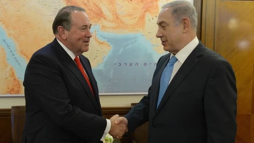 Then-Republican presidential candidate Mike Huckabee meets with Prime Minister Benjamin Netanyahu in Jerusalem in 2016. Credit: Israeli Prime Minister's Office.
