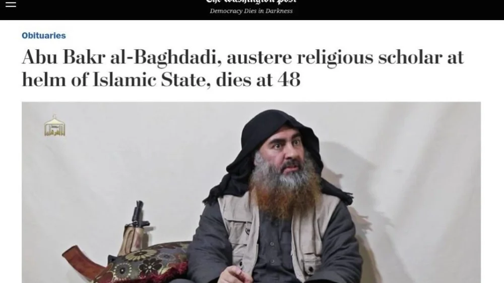 "The Washington Post" obituary for Islamic State terrorist group leader Abu Bakr al-Baghdadi, who was killed last week in a U.S. raid in Syria. Source: Screenshot.