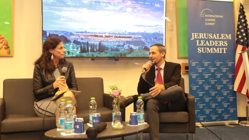 Washington Times online opinion editor Cheryl Chumley (left) in conversation with Alex Traiman, Jerusalem Bureau Chief of JNS at the Jerusalem Leaders Summit, Dec. 28, 2022. Courtesy.