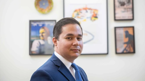 Dan Illouz poses for a picture at the Knesset, the Israeli parliament in Jerusalem on July 30, 2023. Photo by Yonatan Sindel/Flash90.