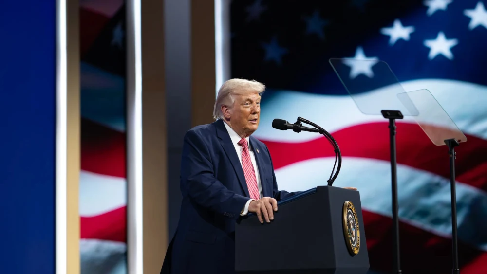 U.S. President Donald Trump delivers remarks at the FII PRIORITY Summit at the Faena Forum in Miami, Fla., March 27, 2026. Credit: Molly Riley/White House.