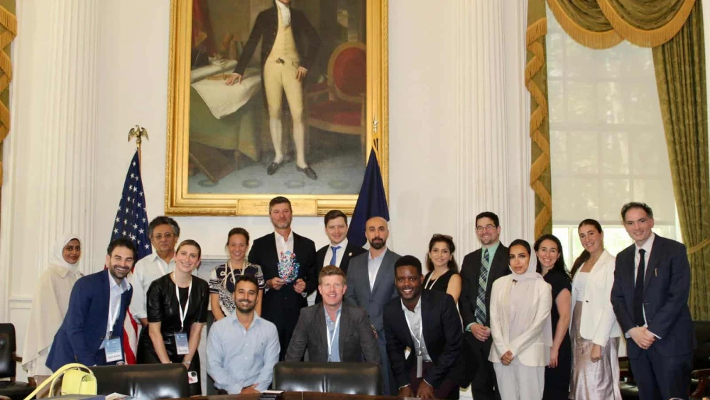 The 2023 Abraham Accords Anniversary Delegation meets with Edward Mermelstein, New York City's commissioner for international affairs, at NYC City Hal on Sept. 7, 2023. Credit: Courtesy.