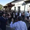 Rabbi Shlomo Koves (left) rejoices with the Budapest Jewish community as it celebrates two new Torah scrolls and synagogue openings in Hungary, on Sept. 22, 2019. Credit: Zsolt Demecs.