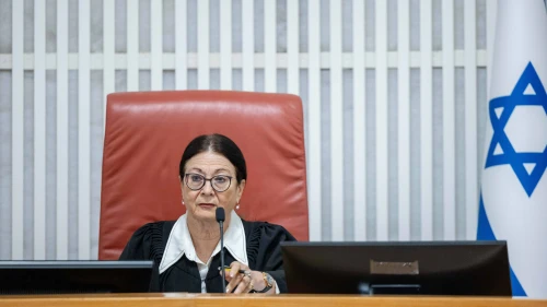 Israeli Supreme Court president Esther Hayut during a court hearing on petitions against a law to get around Prime Minister Netanyahu's incapacitation, at the Supreme Court in Jerusalem, on Aug. 3, 2023. Photo by Yonatan Sindel/Flash90.