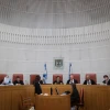 Israeli Supreme Court Chief Justic Esther Hayut (center) and justices at a hearing in Jerusalem, on March 14, 2019. Photo by Hadas Parush/Flash90.