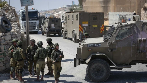 Israeli forces during a search operation in the town of Beit Fajjar, south of Bethlehem near Kibbutz Migdal Oz, where yeshivah student Dvir Sorek, 19, was found dead on Aug. 7, 2019. Photo by Wisam Hashlamoun/Flash90.