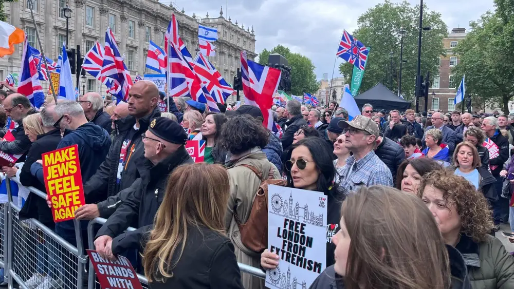 Thousands of people protest against antisemitism in London on May 10, 2026. Credit: Courtesy of Sajid Javid.