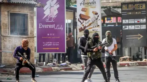 Armed Palestinians in Jenin as Israel begins a major aerial and ground offensive in the northern Samaria city. July 3, 2023. Photo by Nasser Ishtayeh/Flash90.