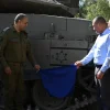 The IDF's new "Shield of Steel" emblem, created in honor of the country's 75th anniversary, is unveiled in an official ceremony at Latrun, on May 31, 2023.