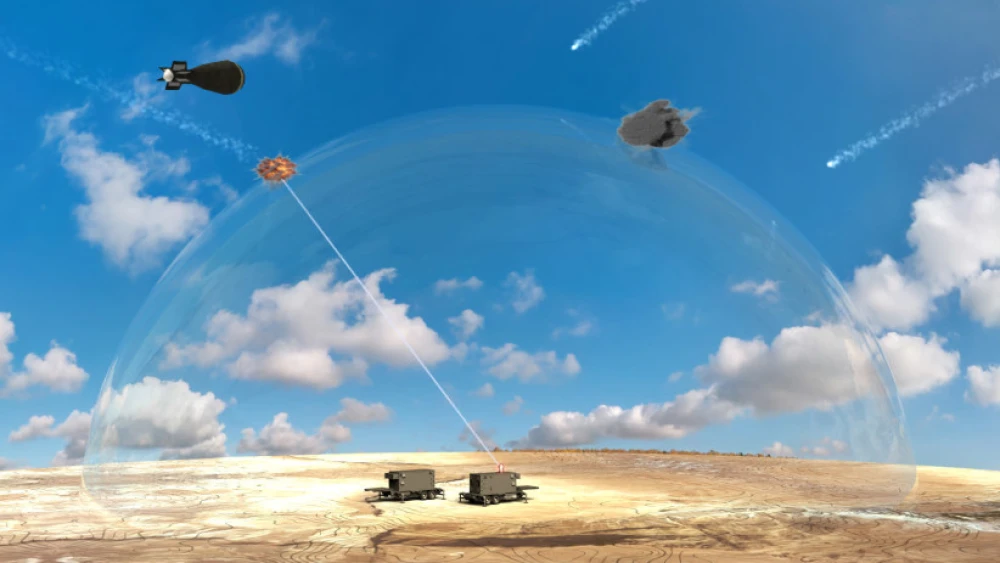 A computer-generated image showing a laser-based missile-defense system being developed by Israel, Jan. 8, 2020. Credit: Israeli Defense Ministry.