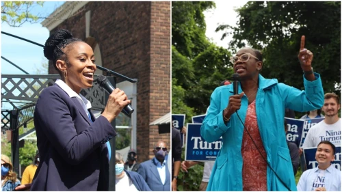 Cuyahoga County Council member Shontel Brown (left) and former State Sen. Nina Turner square off in the Democratic Parrty primary to fill Ohio's 11th District congressional seat, Aug. 3, 2021. Source: Facebook.