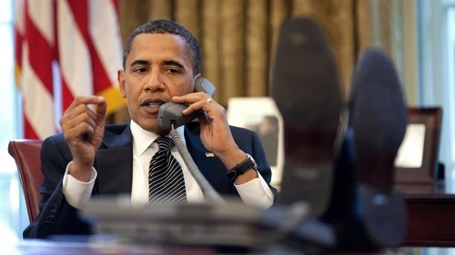 President Barack Obama talks with Israeli Prime Minister Benjamin Netanyahu during a phone call from the Oval Office, Monday, June 8, 2009. Credit: White House/Pete Souza.