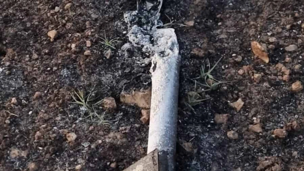 The rocket remains found in Moshav Ram-On, in Israel's Gilboa region, July 9, 2023. Source: Twitter.