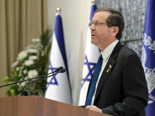Israeli President Isaac Herzog delivers a speech urging the completion of the Gaza hostage deal with Hamas at the President's Residence in Jerusalem on Feb. 3, 2025. Photo by Ma'ayan Toaf/GPO.
