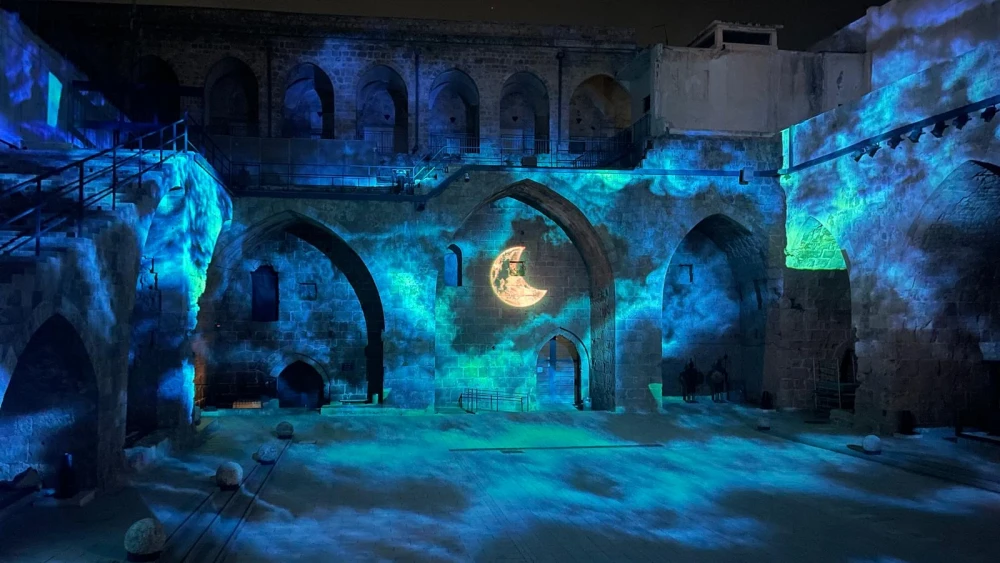 An image from the new sound and light show projected September 18, 2026 on the ancient fortress walls of the northern Israeli port city of Acre. Credit: courtesy.