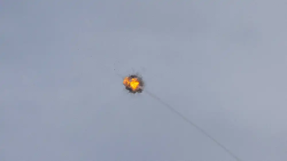 An Iron Dome anti-missile battery intercepts a rocket fired from the Gaza Strip at Israel, Jan. 21, 2024. Photo by Chaim Goldberg/Flash90.