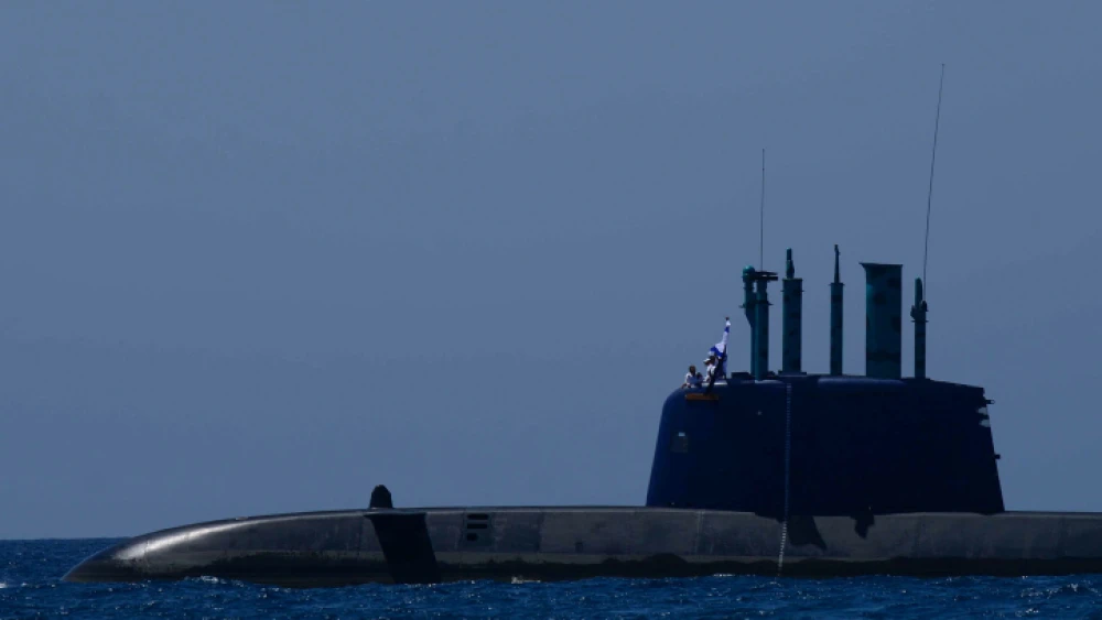 An Israeli Navy submarine at a marine show as part on Israel's 70th Independence Day celebrations, off the Tel Aviv coast on April 19, 2018. Photo by Tomer Neuberg/Flash90.