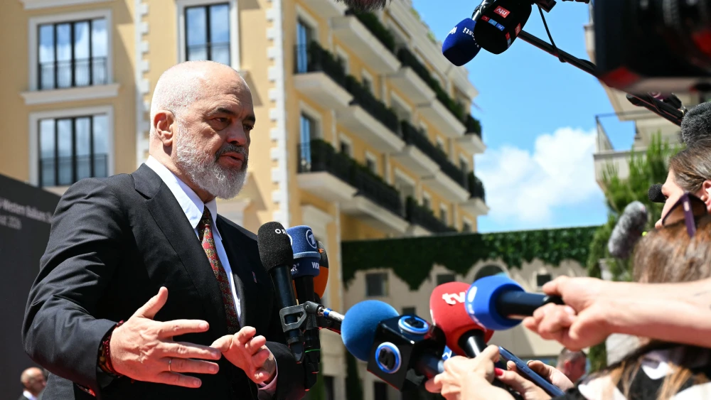 Albanian Prime Minister Edi Rama makes a press statement ahead of the E.U.-Western Balkans Summit in Tivat, Montenegro on June 5, 2026. Photo by SAVO PRELEVIC / AFP via Getty Images.