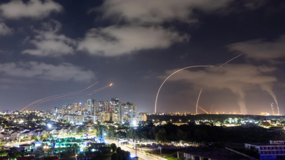 Israel's Iron Dome system launches interceptors at rockets fired from the Gaza Strip, as seen from Ashkelon, on May 13, 2023. Photo by Yossi Aloni/Flash90.