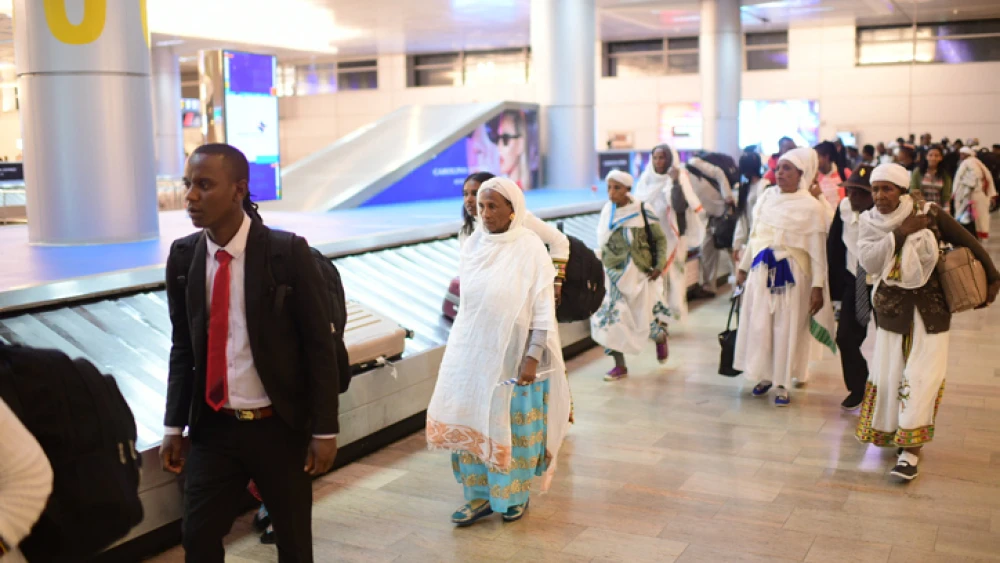 Members of the Falash Mura community make their way to reunite with their families at Ben-Gurion International Airport, outside Tel Aviv, on Feb. 4, 2019. Photo by Tomer Neuberg/Flash90.