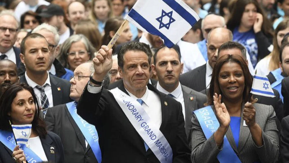 New York Governor Andrew Cuomo marching in the Celebrate Israel Parade as the honorary grand marshal. Credit: Twitter.