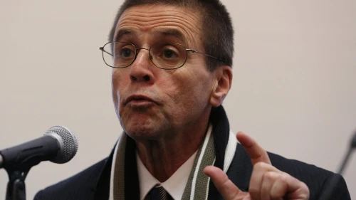 Hassan Diab at a press conference sponsored by Amnesty International Canada in Ottawa, Ontario, following his return to Canada, after being released from a French prison regarding the 1980 bombing of a Paris synagogue that left four dead and some 40 wounded, Jan. 17, 2018. Photo by Lars Hagberg/AFP via Getty Images.