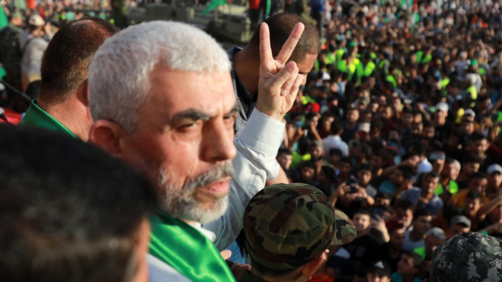 Hamas leader Yahya Sinwar at a rally in Beit Lahiya, the Gaza Strip, on May 30, 2021. Photo by Atia Mohammed/Flash90.