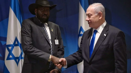 Israeli Prime Minister Benjamin Netanyahu (right) meets with South Sudanese President Salva Kiir on the sidelines of the U.N. General Assembly in New York, Sept. 20, 2023. Photo by Avi Ohayon/GPO.