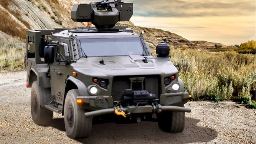 A Remote Control Weapon Station integrated into a light armored vehicle. Credit: Elbit Systems.