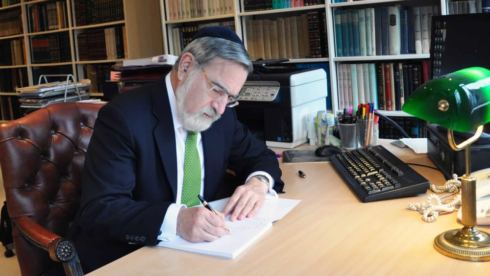 Rabbi Jonathan Sacks in his study. Credit: The Rabbi Sacks Legacy.