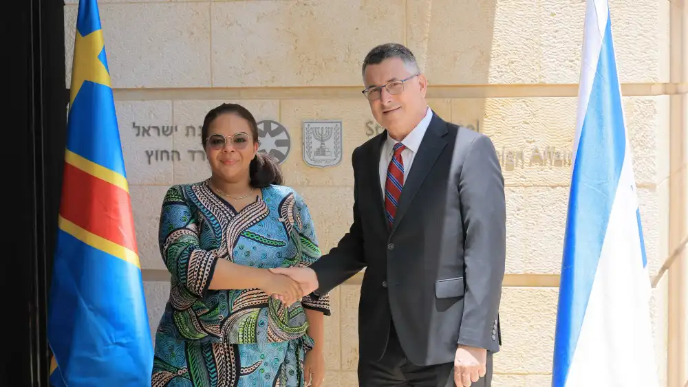 Democratic Republic of the Congo’s Foreign Minister Thérèse Kayikwamba Wagner (left) and Israeli Foreign Minister Gideon Sa’ar in Jerusalem, on July 27, 2026. Credit: Oz Schechter.