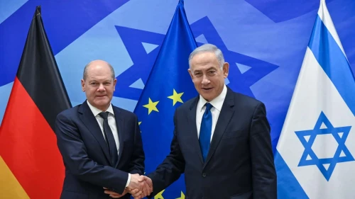 Prime Minister Benjamin Netanyahu hosts German Chancellor Olaf Scholz at the Prime Minister's Office in Jerusalem, March 17, 2024. Photo by Kobi Gideon/GPO.