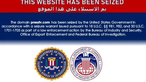 The message has appeared on a series of Iranian websites that their domains have been “seized by the United States Government.” Source: Twitter