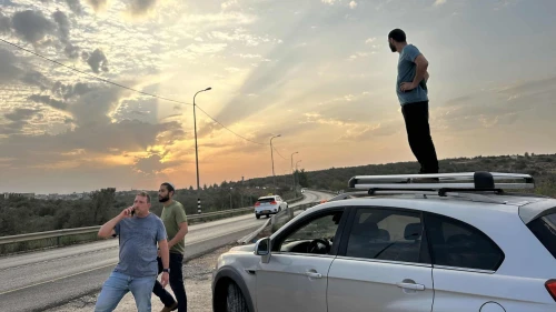 Residents of Karnei Shomron patrol Route 55 in Samaria, on Oct. 10, 2023. Credit: Courtesy of Judith Segaloff.
