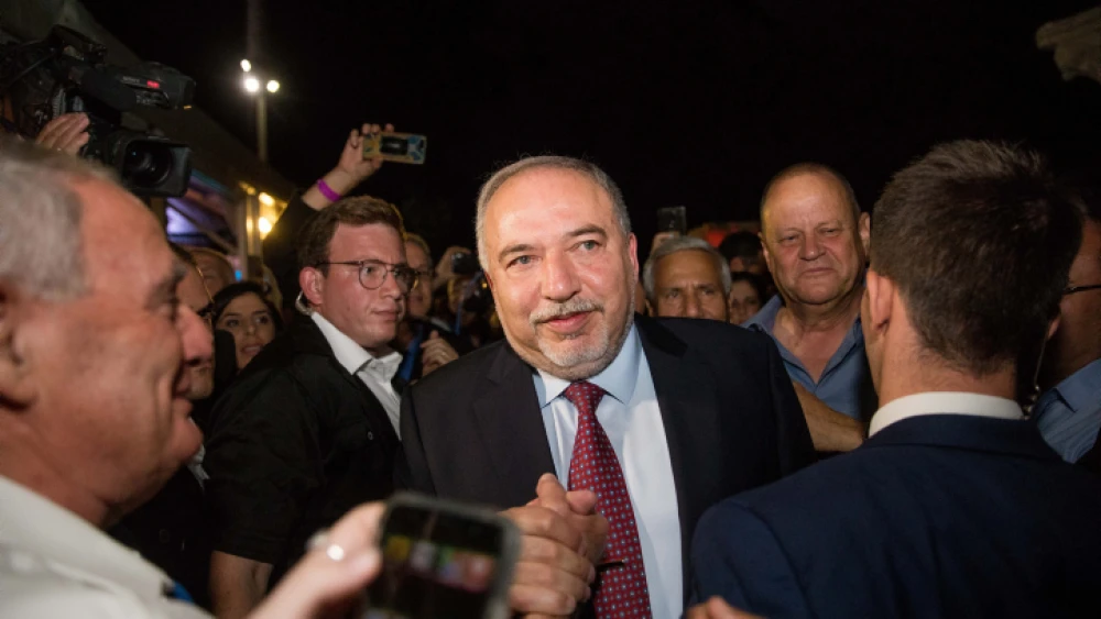 Yisrael Beiteinu Party leader Avigdor Lieberman at party headquarters in Jerusalem on election night, Sept. 17, 2019. Photo by Yonatan Sindel/Flash90.