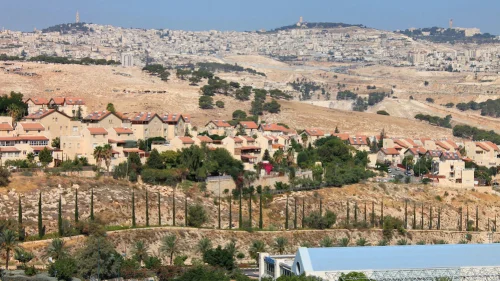The city of Ma’ale Adumim, located four miles from Jerusalem’s municipal boundary. Credit: David Mosberg via Wikimedia Commons.