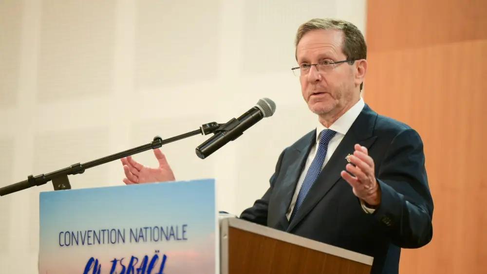 Israeli President Isaac Herzog addressing a visiting delegation of the Consistoire central israélite de France in Jerusalem on Oct. 11, 2026. Photo by Maayan Toaf/GPO.