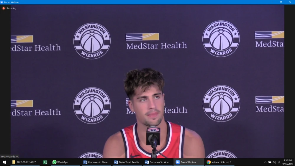 Israeli basketball forward Deni Avdija answers questions at the Washington Wizards' annual Media Day, Sept. 23, 2022. Credit: Screenshot.