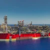 The floating production, storage and offloading vessel at Israel's Karish gas reservoir off the coast of Haifa. Source: Twitter.