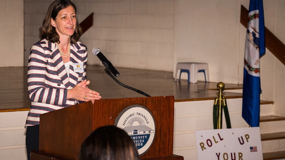 Elaine Luria, then a Democratic candidate for Virginia's Second Congressional District, speaks at a June 2018 rally in Williamsburg, Va. Credit: Mobilus In Mobili/Flickr.