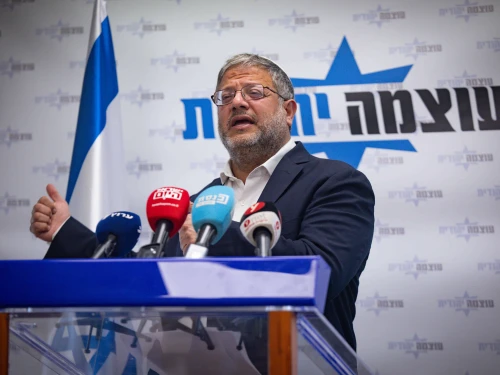 Israeli National Security Minister Itamar Ben-Gvir leads a faction meeting of his Otzma Yehudit Party at the Knesset in Jerusalem, July 21, 2025. Photo by Yonatan Sindel/Flash90.